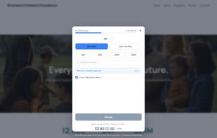 Pop-up donation widget launched over the organization’s website