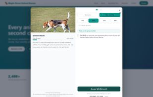 Side-card donation layout opened as a modal over the site