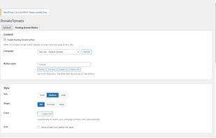 WordPress plugin settings showing the no-code floating-button toggle