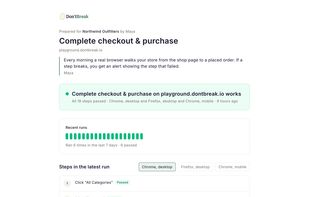 Shareable run report: the failed step, its screenshot and the likely cause in plain words.