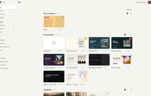 Dopp's workspace dashboard makes it easy to create, organise and manage presentations, with access to ready-made templates and shared workspaces for collaboration.