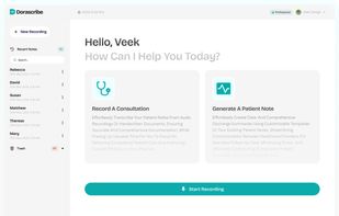 The dashboard where you can manage patient sessions and start new ones