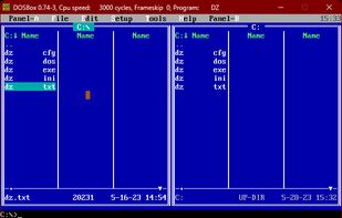 Doszip Commander running in DOSBox