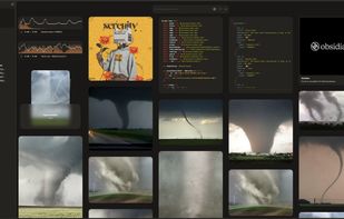 The main archive view of the app, where you will be searching for your files. It features a pinterest-like masonry layout where you can also customize how many columns there are, metadata visibility, and the border-radius of items.