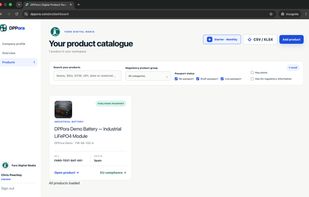 Searchable product catalogue for managing product records, passport status and catalogue usage.