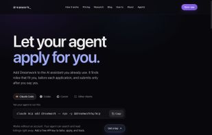 Dreamwork public agent setup page, with the MCP installation command and connection options.