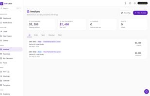 Invoices — deposits, milestones, and payment status in one place.