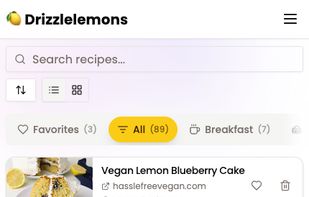 Personal recipe list, mobile