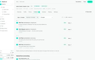 Comments from reviewers, pinned to pages of the site and collected in the dashboard.