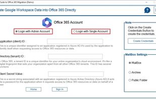 Enter Office 365 credentials and log in to your Office 365 account. Select Office 365 destination mailbox.