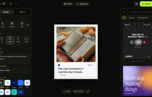 The editor: your brand on every template, words, colours and sizes on the left