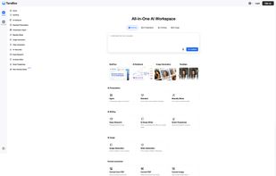 All-in-One AI Workspace

TeraBox AI workspace dashboard featuring Tera AI, AI Notebook, AI Presentation, AI Writing, image generation, video generation, transcription, and other productivity tools