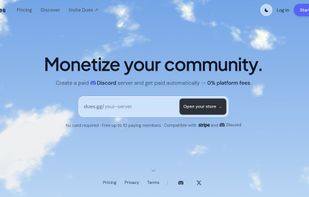 The Dues home page, where a server owner claims their storefront link.
