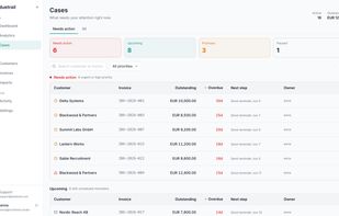 Work queue: every overdue invoice that needs action, prioritized in one place.