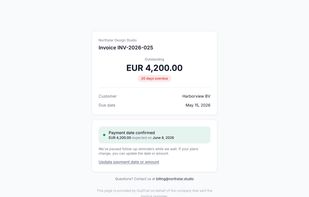 Customers promise a payment date in a portal; reminders pause until it passes.