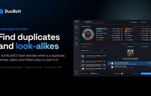 Duplicates decided by a full BLAKE3 hash — names, dates and folders play no part.