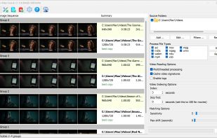 Main window with groups of duplicate videos