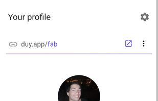 User profile, with profile link to share in social networks