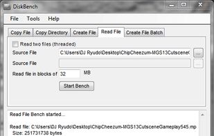 An example of the 'Read File' test using a MP4 video that is 204MB in size.