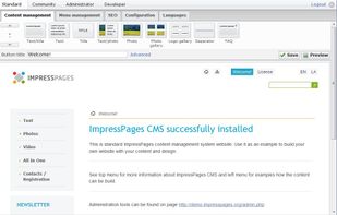 Administration area: real browsable website with all tools needed on the top.