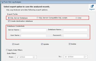 Select desired option to export data