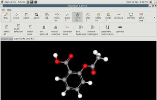 The graphical user interface, and an example molecule (acetylsalicylic acid)