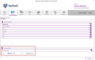 Apply Filters to backup yahoo mail according to selected date range