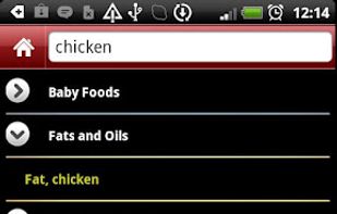 Search results for a food item