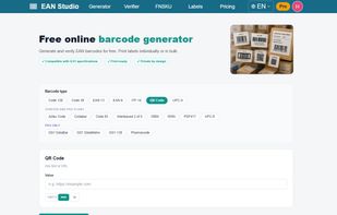 Free online barcode generator — EAN-13, UPC-A, QR Code, Code 128 and more, exported as PNG or SVG