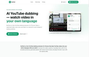 EarDub homepage: AI YouTube dubbing extension for Chrome