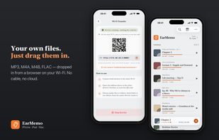 Import MP3, M4A, M4B and FLAC files over local Wi-Fi from any desktop browser — no cable, no iTunes, no cloud.