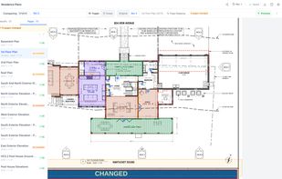 Revision comparison shows which sheets changed between a revised drawing set and the current one.