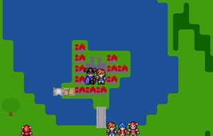 EasyRPG Player running a test game with plain map graphics