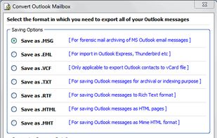Choose the file format in which you want to export the selected items such as MSG, HTML, RTF, EML, etc.