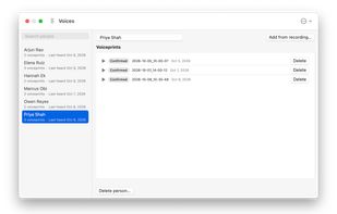 Voices management screen