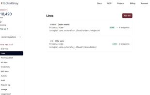 Lines are versions of your API, v1 and v2, each with its own base URL. Build the next one beside the version that is serving traffic, then activate it when it is ready.