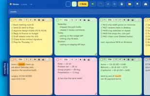 Search finds a word across every note and highlights each match.