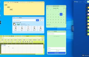 Notes, a spreadsheet and widgets (weather, calendar, contacts) popped out onto the Windows desktop.