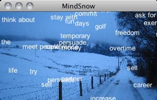 Animated GIF showing Mindsnow in action with 'life problems' wordlist.