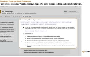 Structured Interview Guide + Scoring Rubric. Each round comes with a ready-to-use guide: skill tags, questions, and clear scoring criteria. Helps reduce bias and keeps evaluation consistent across interviewers.