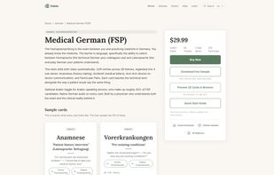 Medical German (FSP) deck page with sample cards and audio buttons