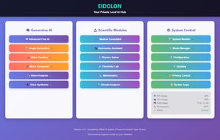The dashboard gives you a clean, modular control center for all AI features. You can launch local LLM chat, image, video and music generation, plus the RPG mode, each in its own panel with clear buttons and status indicators. Models load on demand, everything runs offline, and system activity is always visible