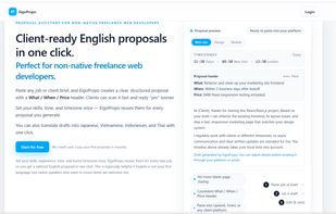 Landing page — generate client-ready English proposals for Upwork & Fiverr in ~1 minute.