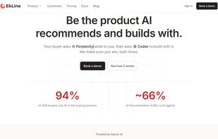 EkLine product overview: AI visibility and documentation automation for software teams.