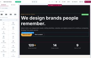 The Elementor-style visual editor, on a page built by an AI agent