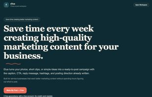 Elua landing page - turn business photos into a ready-to-post campaign with caption, CTA, reply, and hashtags.