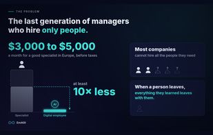 We are the last generation of managers who hire only people. A good specialist in Europe costs three to five thousand dollars a month before taxes; a digital employee costs at least ten times less. And when a person leaves, everything they learned leaves with them.