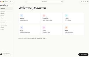 Email.eu control panel dashboard