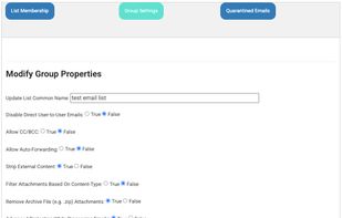 Email list configuration and privacy settings
