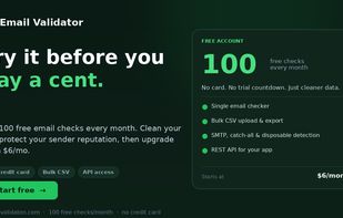 Welcome screen highlighting 100 free email verification credits for new accounts.
